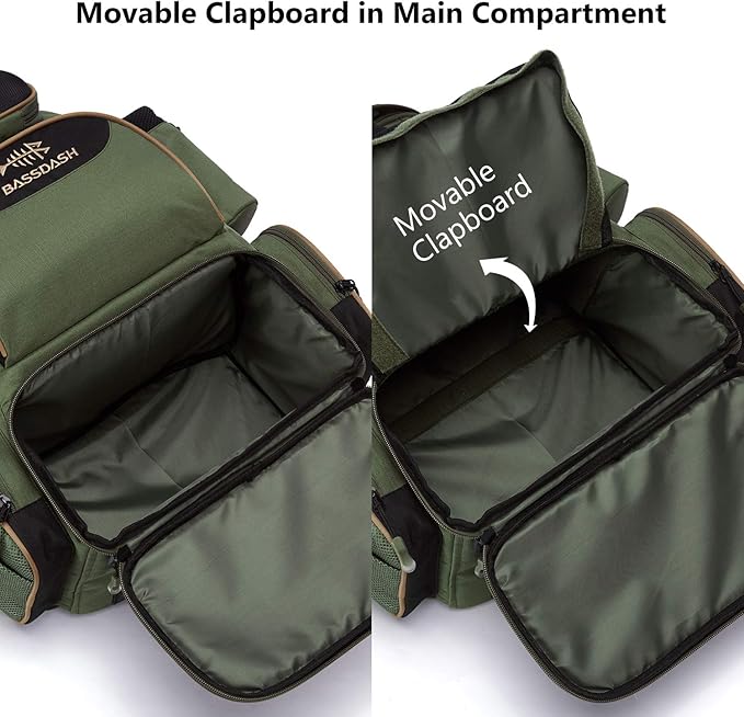 BASSDASH Fishing Tackle Backpack Water Resistant Tactical Bag Soft Tackle Box with Rod Holder and Protective Rain Cover