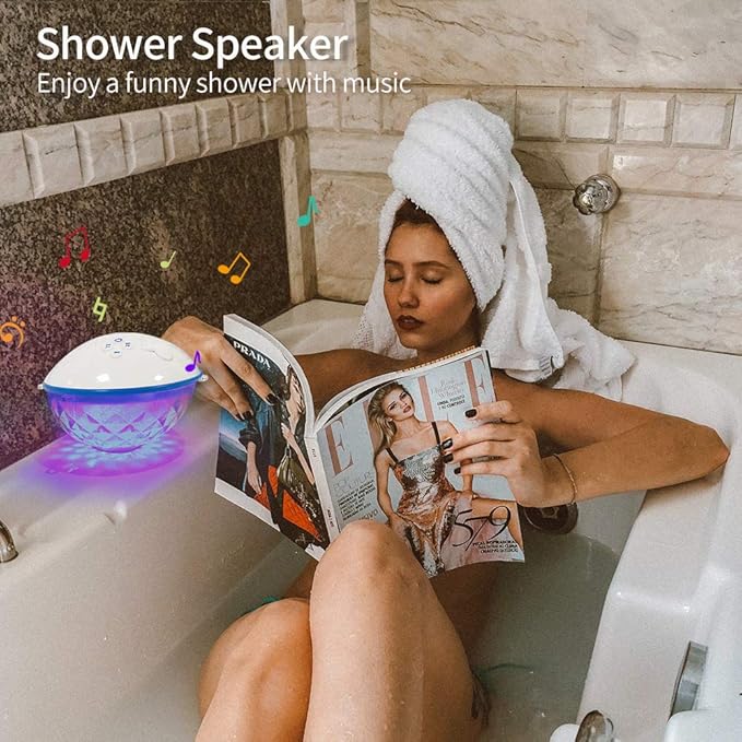 Floating Pool Speaker w/Colorful Lights, Portable Wireless Pool Speaker Bluetooth Waterproof IP68, Built-in Mic & Crystal Clear Sound Floating Hot Tub Speakers for Pools Party Outdoor (White)