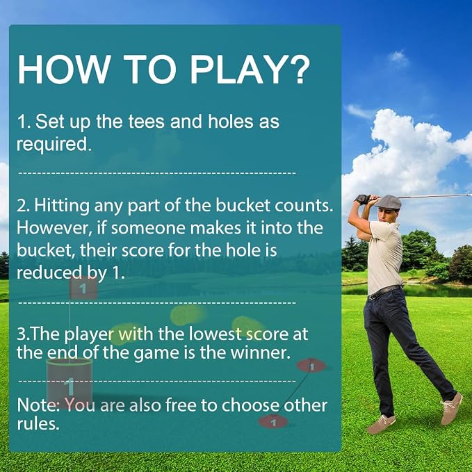 FINCOME Golf Yard Bucket Games 9 Holes Golf Practice Game with Flag, Golf Chipping Game for Kids and Adults Outdoor Indoor Portable Backyard Golf Game for Park, Beach, Backyard, Lawn
