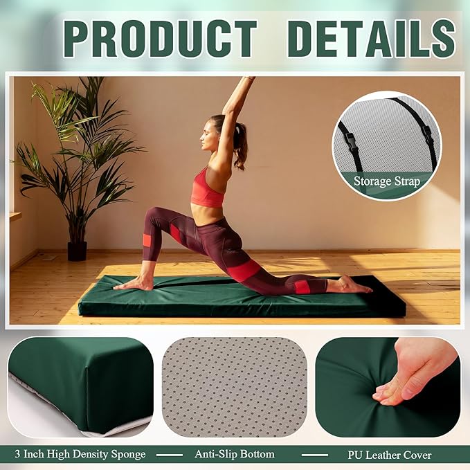 Lyrow 3 Inch 72"x 24" Thick Foldable Yoga Mat with Carry Strap, Non-slip Portable Foam Gym Mat for Yoga, Pilates and Stretching