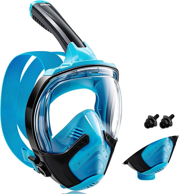 Aegend Full Face Snorkel Mask for Adults Youth, Snorkeling Gear with Emergency Removal Handle, Latest Dry Top System 180° HD View Safe Breathing, Anti-Fog Anti-Leak