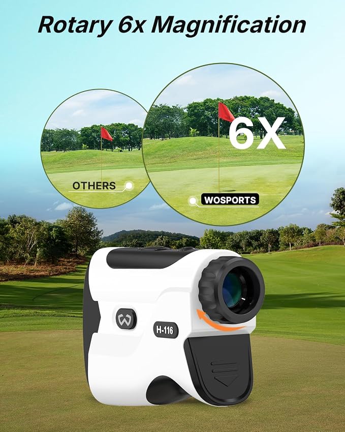 WOSPORTS Golf Rangefinder with Slope - 1200/1500 Yards Range Finder Golf with Magnetic Strap, Flag Pole Locking Vibration, 6X Magnification
