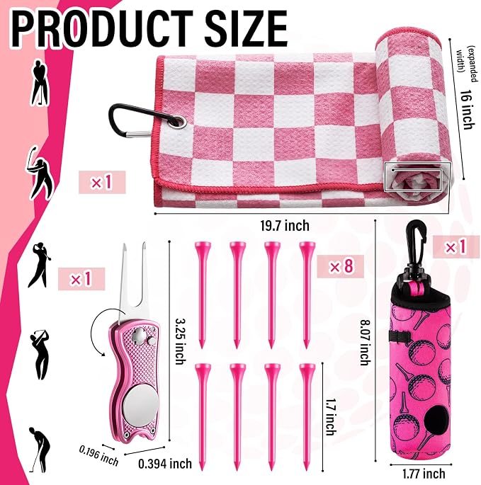 Liliful 12 Pcs Golf Accessories Kit, Include Golf Ball Bag with Hook Towel Tees Magnetic Ball Marker Divot Tool Cleaner Brush for Women Man Gifts