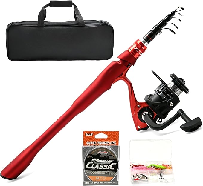 Fishing Rod and Reel Combo Kit, 2PACK Carbon Fiber Telescopic Fishing Pole | 2PACK Portable Spinning Reel Set with Lures,Lines,and Carry Bag for Travel Outdoor Fishing