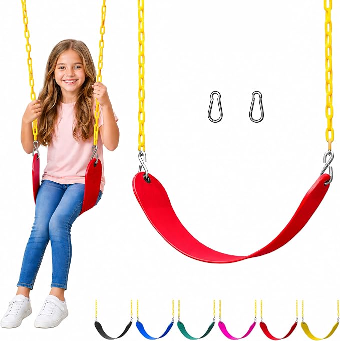 Jungle Gym Kingdom Swing for Outdoor Swing Set - Swing Seat Replacement Kit with Heavy Duty Chains - Backyard Swingset Playground Accessories for Kids - Red, 1 Pack