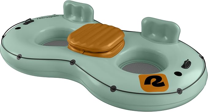 Retrospec Siesta Float Double River Tube for Adults 2 Person - Heavy Duty 600 lbs with Cooler & Cup Holders, Mesh Bottom Inflatable River Tubes for Floating