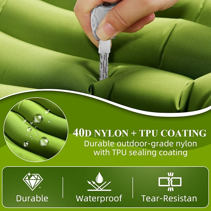 Camping Sleeping Pad, Ultralight Inflatable Sleeping Mat with Pillow & Foot Pump, Extra Thick Compact Camping Mattress for Hiking, Backpacking & Tent Use, Dual-Colored Design (Green)