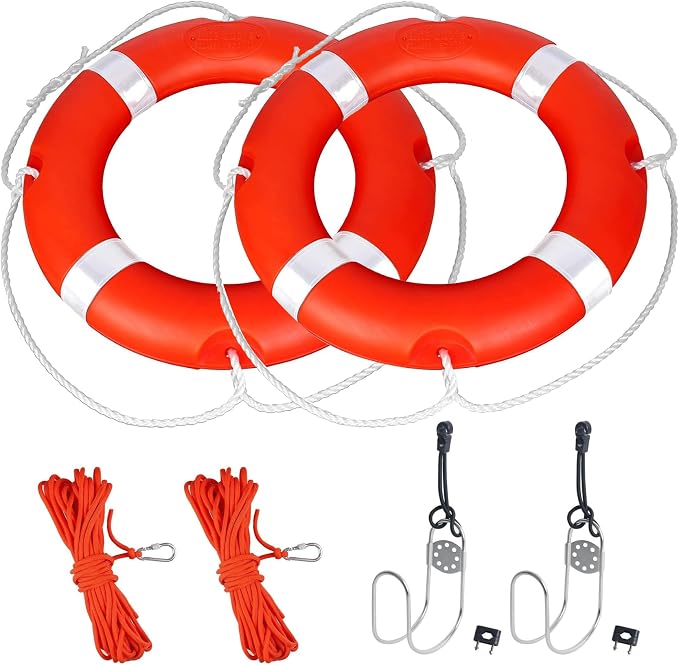 Life Ring for Boating Safety - 23" and 28" Boat Safety Throw Rings with Reflective Strip and Grab Lines
