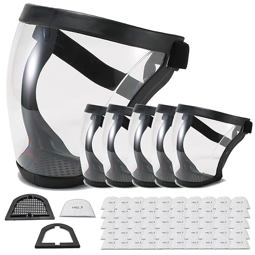 Anti-Fog Full Face Active shields Protection Visible Expression Transparent Breathable Comfortable Adults Reusable(Black, 5PCS)