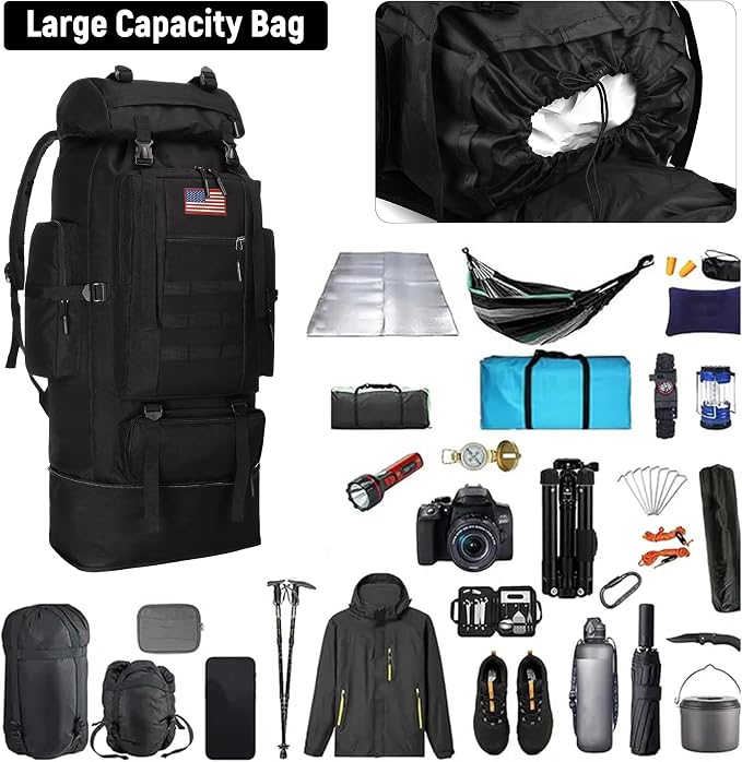 JUMAHE 100L Hiking Backpack for Men - Rucksack Molle Military Tactical Waterproof Lightweight Camping Backpack 3 Day Assault Pack for Travel, Climbing, Backpacking