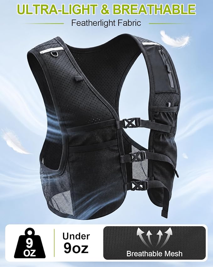 Running Vest with Touchscreen Phone Holder, 500ml/17oz Water Bottle Vest, Reflective Hydration Vest, 6 Pockets Zip Runners Vest – Lightweight, Adjustable, Breathable, Unisex
