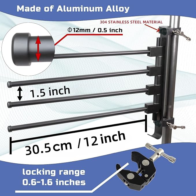 RV Clothes Drying Rack, Aluminum, 304 Stainless Steel Accessories Versatile No Drilling Anti-Rust for Ladder, Boats, RV, Camper, Trailer, Travel, Hotel, Home