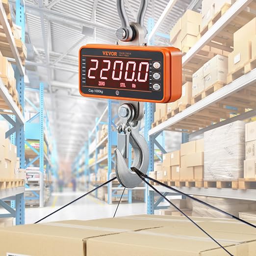VEVOR Crane Scale, Hanging Scale Industrial Heavy Duty, Digital Crane Scale with Remote Control, Cast Aluminum Case & LED Screen, 2200 lbs/1000 kg,High Precision for Construction, Factory, Farm