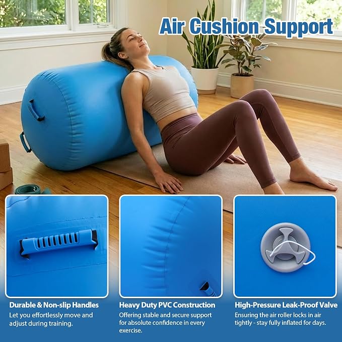 Gymnastics Air Roller Air Barrel Inflatable Tumbling Mat, Tumble Track Backhandspring Mat Gymnastic Equipment with Pump for Yoga Training Cheerleading Home Use