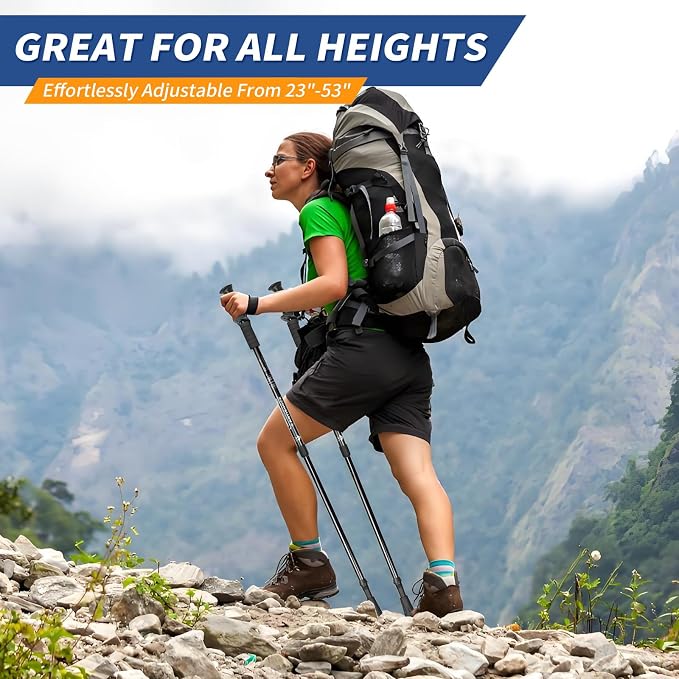 Folding Hiking Poles - 2-Piece Adjustable Trekking Poles, Lightweight Collapsible Walking Stick for Women Men Seniors, Backpacking & Travel
