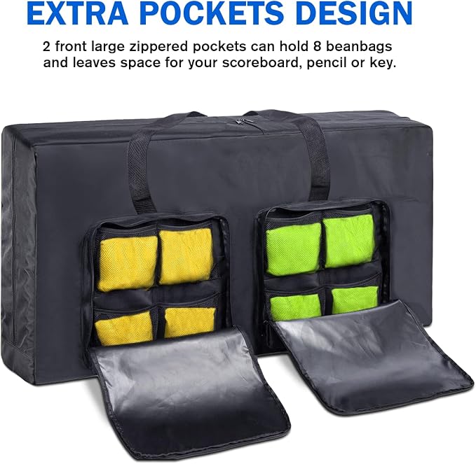 ZKOO Cornhole Carrying Case Fits 4' x 2' Regulation Size Board, Heavy-Duty 600D Cornhole Boards Bag with Extra Pockets for Cornhole Outdoor Games