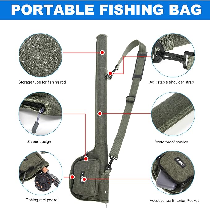 Fishing Rod Case Fishing Pole Bag with Reel Pouch Fly Fishing Bag for 9FT 2 Pieces/4Pieces Rod Fishing Rod Bag