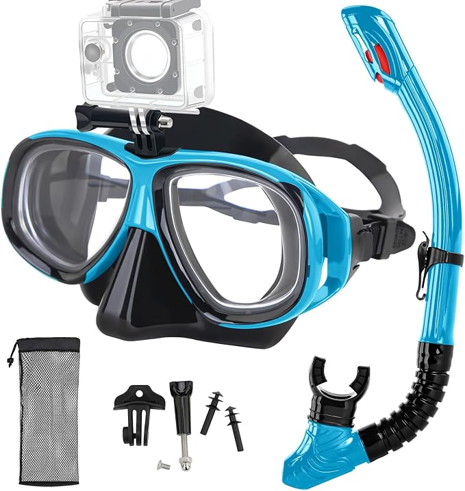 Nearsighted Snorkeling Gear for Adults Youth, Professional Full Dry Top Silicone Snorkel Set, Anti-Fog Scuba Diving Mask with Adjustable Strap