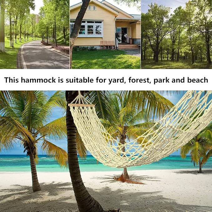 Cotton Rope Hammocks with Wood Spreader,Traditional Hand Woven Hammock for Outdoor, Indoor,Patio, Backyard,Accommodates One Person with a Weight Capacity of 220 lbs.