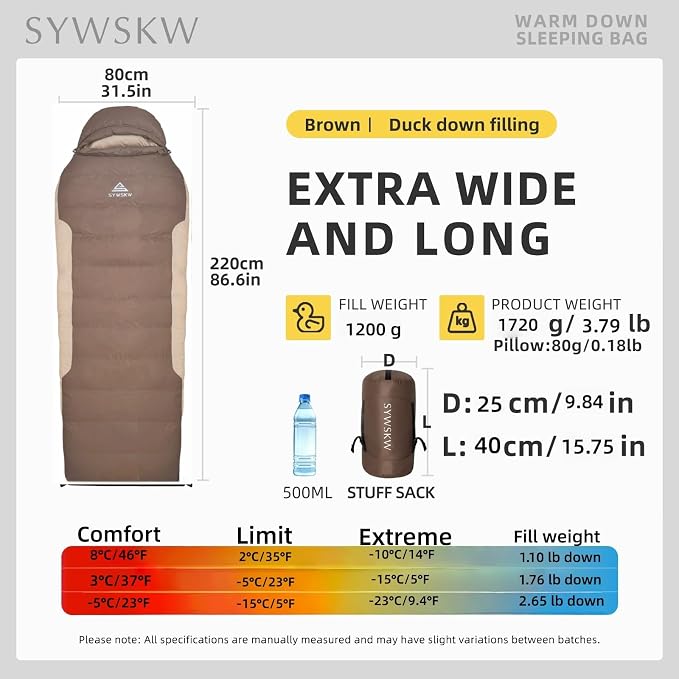 Ultralight Down Sleeping Bag with Pillow,15°F 32°F 46°F Sleeping Bag for Women,Men,Youth Backpacking,Hiking and Camping Outdoor with 680FP Duck Down