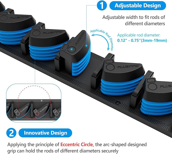 PLUSINNO 2 pack Vertical Fishing Rod rack, Wall Mounted Fishing Rod holder, With Black Fish Claw Control DeviceLS08-03，