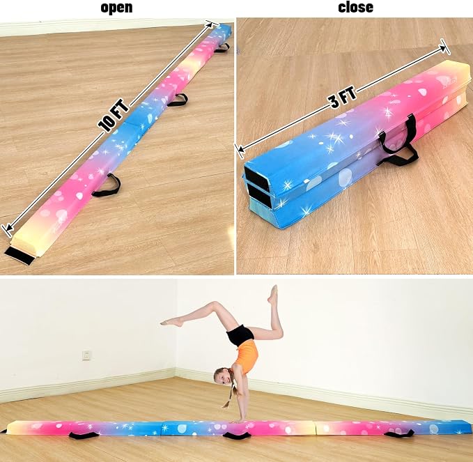MARFULA 6 FT / 8 FT / 9 FT Folding Gymnastics Beam Foam Balance Floor Beam - Extra Firm - Suede Cover - Anti Slip Bottom with Carry Bag for Kids/Adults Home Use