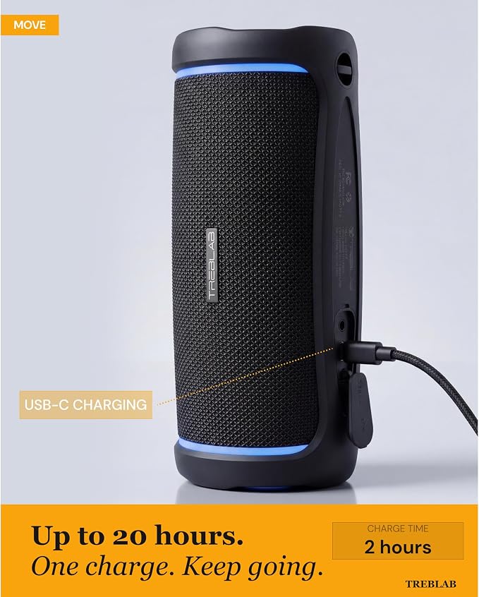 TREBLAB HD77 – Waterproof Bluetooth Speaker, 30W Loud 360° Sound, Deep Bass, IPX7, TWS Pairing, RGB Lights, 20H Battery, Portable Wireless Speaker for Outdoor, Beach, Camping, Party, Travel