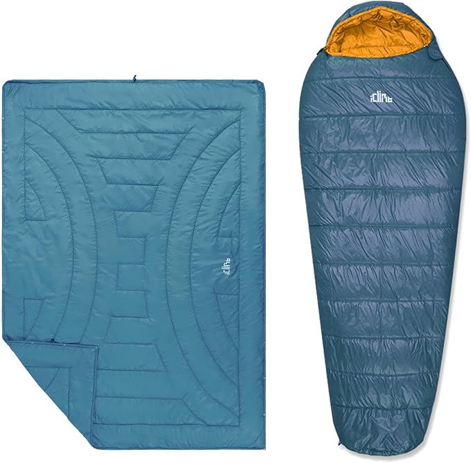 iClimb 1 3M Thinsulate Insulation Warm Blanket and 1 3M Thinsulate Insulation Sleeping Bag, Ultralight Compact for Adults Outdoor Camping Backpacking Hiking