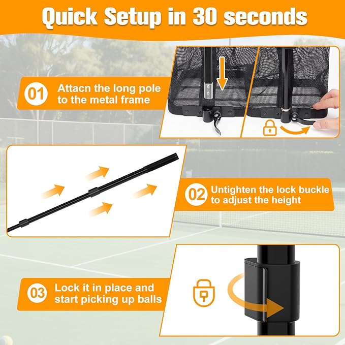 Pickleball Retriever for 40+ Balls, Pickleball Picker Upper, Pickleball Hopper Tube with Telescopic Stainless Steel Handle
