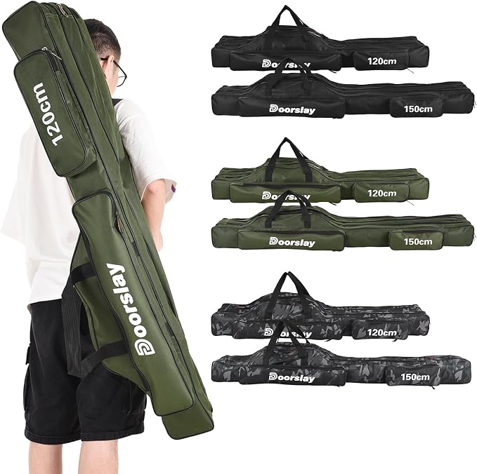 Fishing Rod Case Three Layers Fishing Rod Bag Oxford Portable Folding Fishing Pole Bag Outdoor Waterproof Tackle Storage Travel Bags Carry Organizer for Fishing Camping Hiking