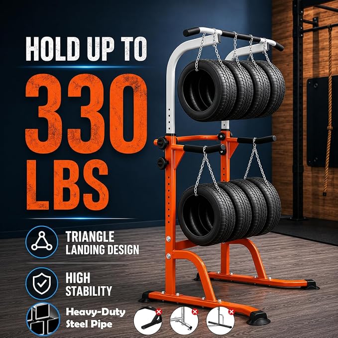 Power Tower Pull Up Bar and Dip Station, 11-Height Adjustable Pull Up Bar Station for Home Gym, Multi-Function Strength Training Fitness Equipment for Pull Ups, Dips, Push Ups & Knee Raises