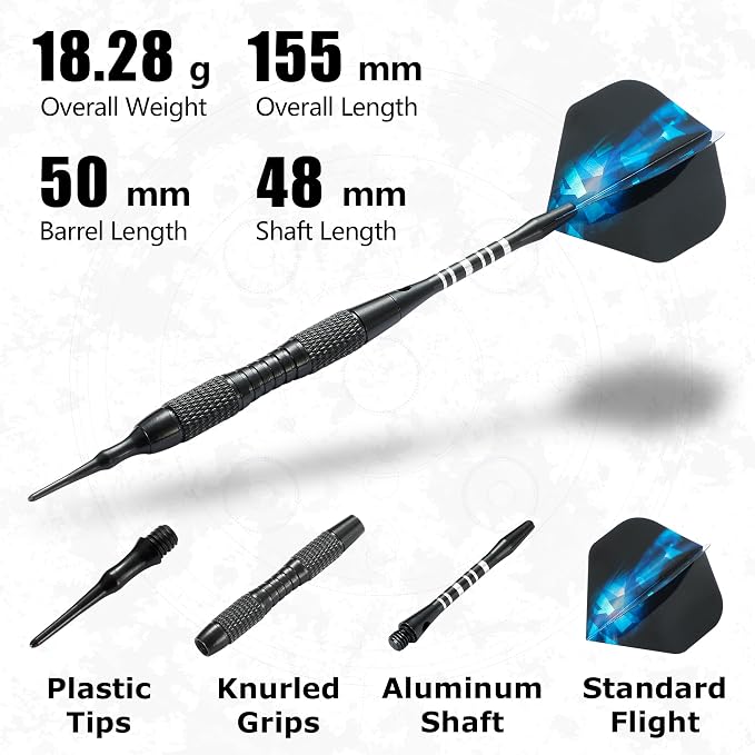 Soft Tip Darts Set with Gift Box Dart Case Professional Darts Plastic Tip with 100 Dart Tips 12 Shafts 24 Flights Tool Kit Flight Protectors for Electronic Dart Board