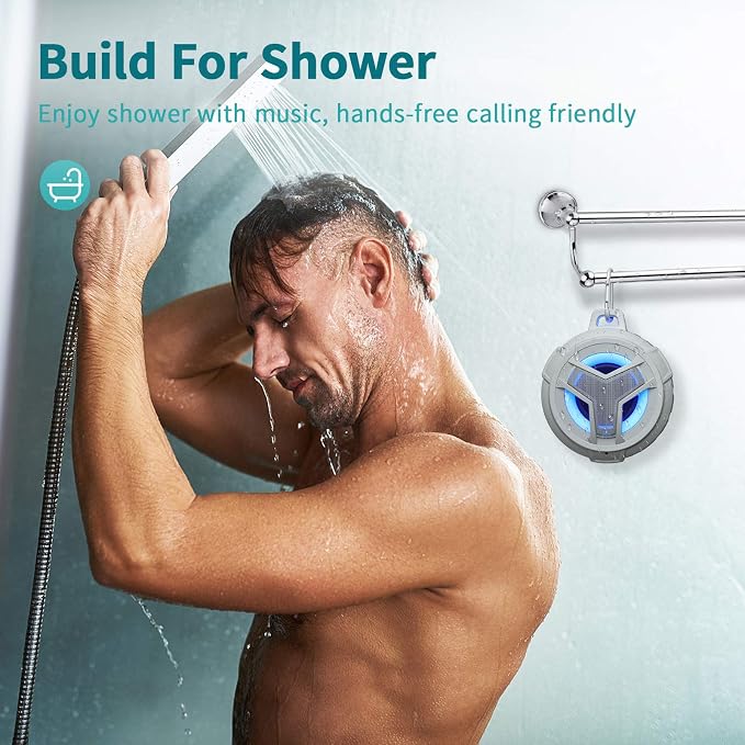 EBODA Bluetooth Shower Speaker, Waterproof Portable Bluetooth Speakers, IP67 Waterproof Wireless Speaker with LED Light, Floating, 2000mAh, True Wireless Stereo for Kayak, Beach, Gifts for Men, Women