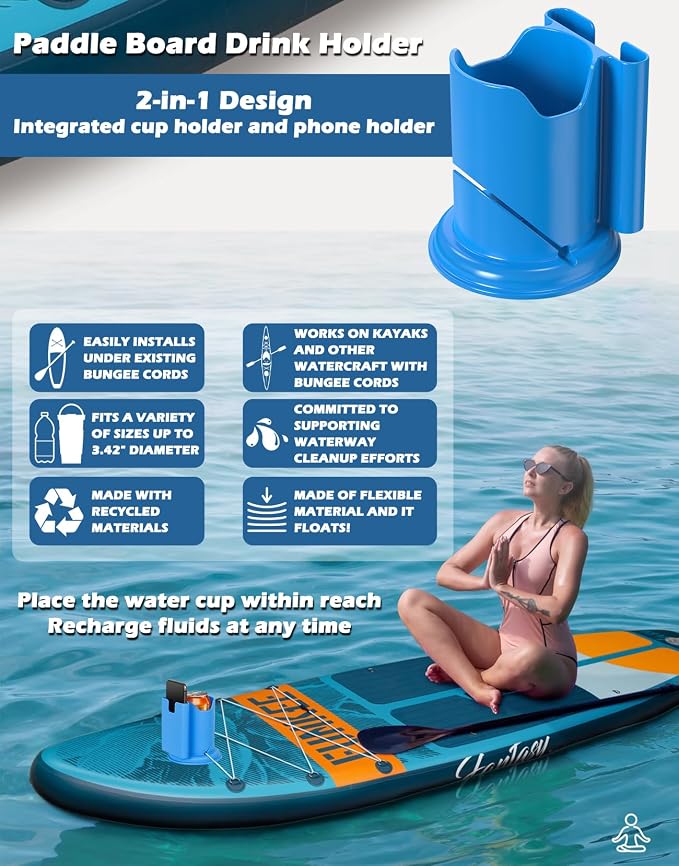 WYLOSUA® Paddle Board Cup Holder Kayak Cup Holder 2-in-1 Design for Drinks & Phone, for SUP/Kayak/Canoe, Water Sports Accessories (Fishing/Boating/Recreation)