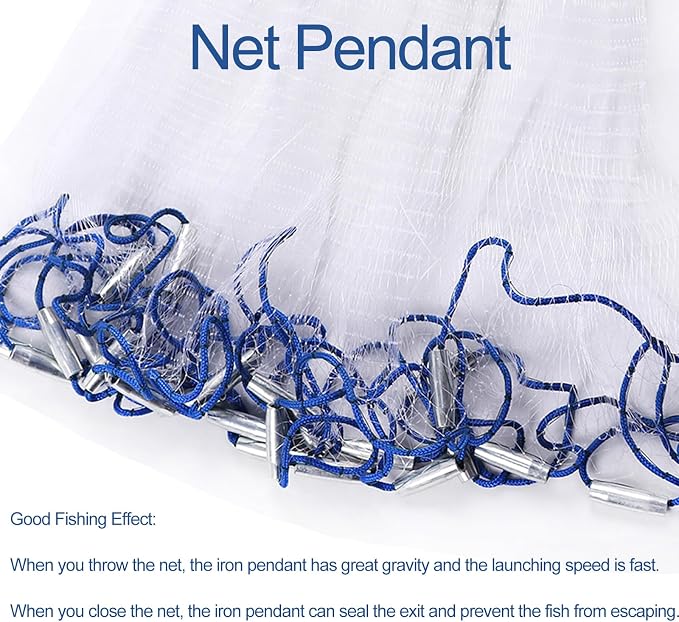 Lawaia Cast Net Cast Nets for Fishing Hand Throw Bait Nets 1/2 inch Mesh Freshwater Saltwater Fish Gear - Ideal for Shrimp, Fish & Fly Fishing with 3FT - 12FT Radius