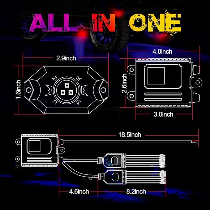 OFFROADTOWN 12 pods LED Rock Lights RGB Multicolor Neon Trail Rig Lights Underglow Wheel Well Light with Bluetooth App Control for Truck Pickup Tundra Dodge GMC UTV ATV
