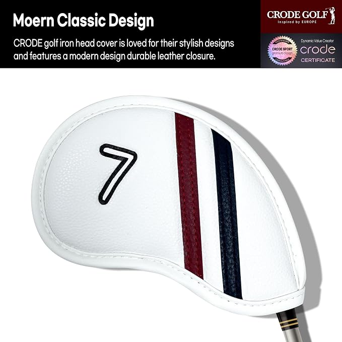 CRODE Golf Club Head Covers Premium Leather for Iron(9pcs/Set), Driver, Fairway Wood, Hybrid, Blade Putter, and Mallet Putter Cover Fit Most Brands