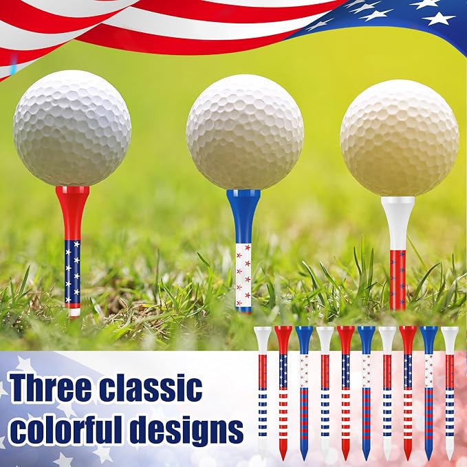 Lunmon 150 Pcs Patriotic Golf Tees Stars USA Flag and Stripes Golf Tees for Sport American Flag Red White and Blue Golfing Accessories for Men Women