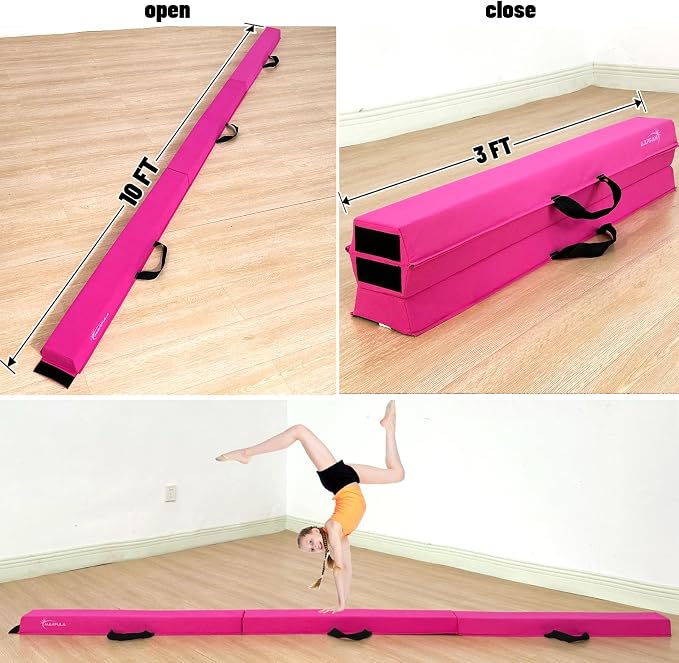 MARFULA 6 FT / 8 FT / 9 FT Folding Gymnastics Beam Foam Balance Floor Beam - Extra Firm - Suede Cover - Anti Slip Bottom with Carry Bag for Kids/Adults Home Use