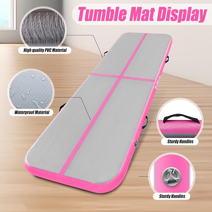 Triclicks Gymnastics Barrel Inflatable Air Roller Barrel Tumble Track Equipment Octagon Mat for Backhandspring Trainer Yoga Cheerleading Home Use Gym Without Pump