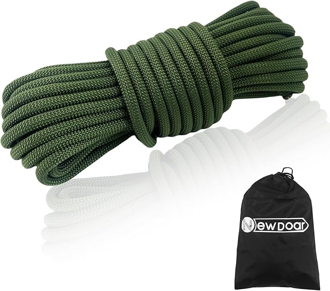 NewDoar Static Climbing Rope - 8mm (5/16c) / 10mm (3/8”) Double Braid Accessory Cord for Rock,Hauling, Prusik, Survival - Pre-Cut 20FT, 50FT, 100FT, 165FT Lengths - Outdoor, Fire Rescue Equipment
