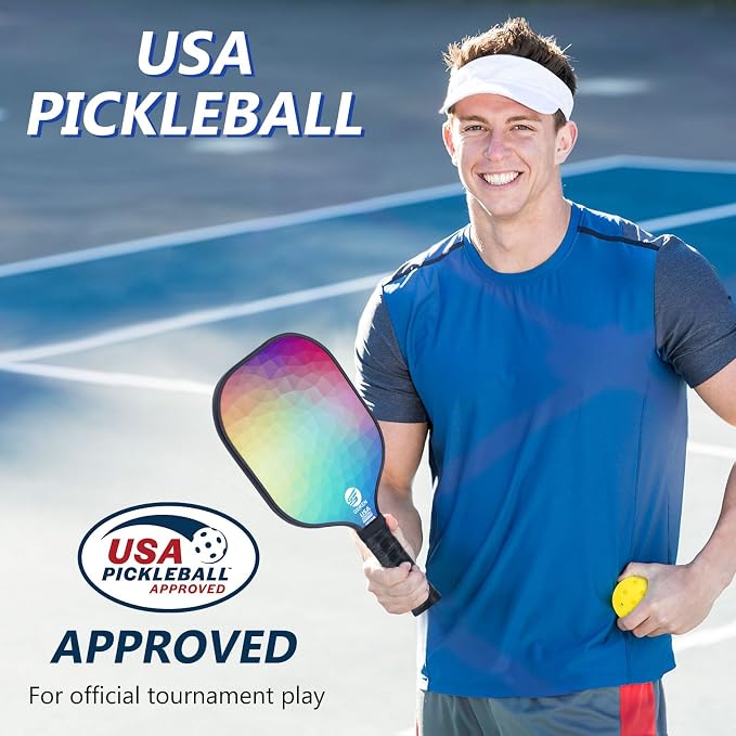 Pickleball Paddles Set of 2, USAPA Approved Carbon Fiber Pickle Ball Paddle (CHS) Polypropylene Honeycomb Core, Anti Slip Sweat Absorbing Grip, 2 Outdoor Pickleball, 2 Indoor Pickleball, Bag