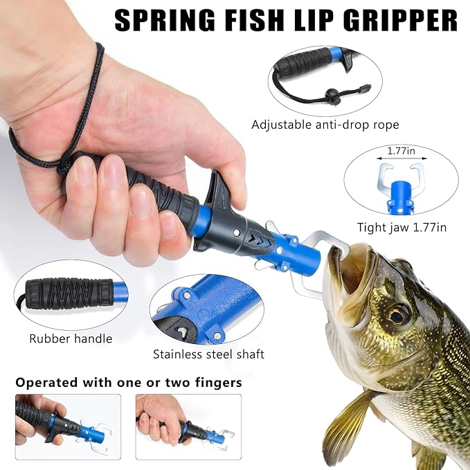 Fishing Tool Kit, 12 Pieces Fishing Gear, Fishing Pliers with Lanyard, Fillet Knife, Fish Lip Gripper, Fly Ice Fishing Hook Knotter, Anti-Cutting Gloves