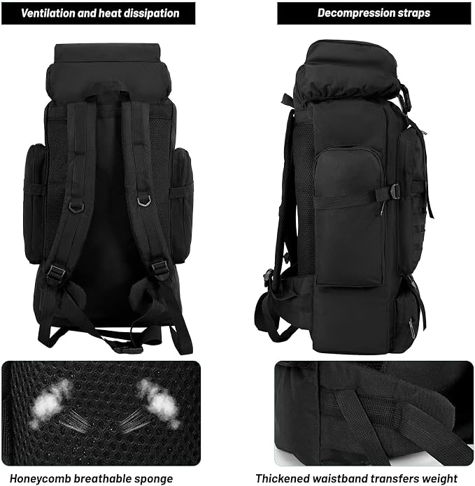 JUMAHE 80L 2-pack Hiking Backpack for Men with Sling Tactical Backpack - Rucksack Molle Military Tactical Waterproof Lightweight Camping Backpack 3 Day Assault Pack for Travel, Climbing, Backpacking