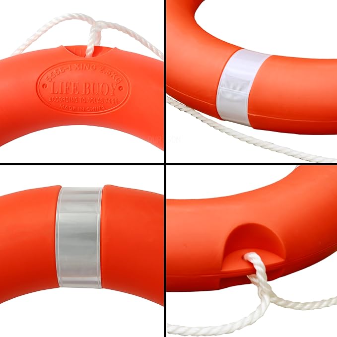 23 inch/ 28 inch Boat Safety Throw Ring, Life Rings for Boats with Water Floating Lifesaving Rope 98.4FT, 1.5KG/ 2.5KG International Standard Boat Life Preserver Ring Buoy with Reflective Strip