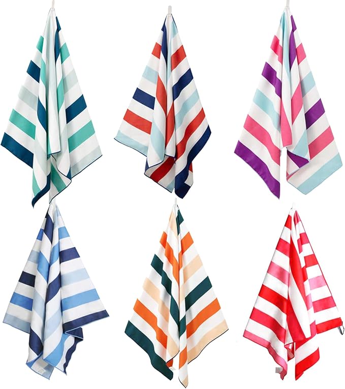 Exclusivo Mezcla 6 Pack Microfiber Quick Dry Beach Towels, Large Lightweight Sandfree Pool Towels for Swimming Camping Travel with Bag (Multi, 30x60 Inches)