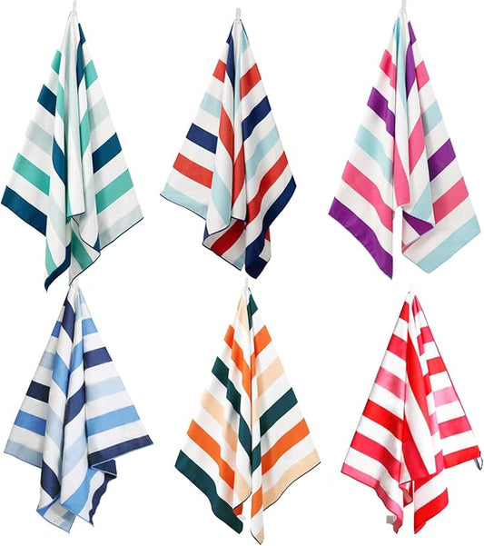 Exclusivo Mezcla 6 Pack Microfiber Quick Dry Beach Towels, Large Lightweight Sandfree Pool Towels for Swimming Camping Travel with Bag (Multi, 30x60 Inches)