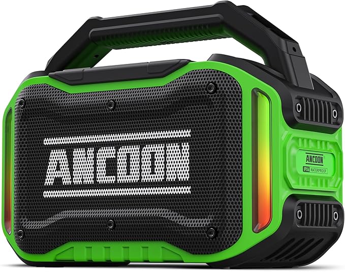 ANCOON Speakers Bluetooth Wireless: 80W(Peak) Loud Speaker with Bass, 20H Playtime, IPX6 Waterproof, Large Jobsite Speakers for Work, Outdoor, Workshop, Garage, Portable Speaker with TWS (Green)