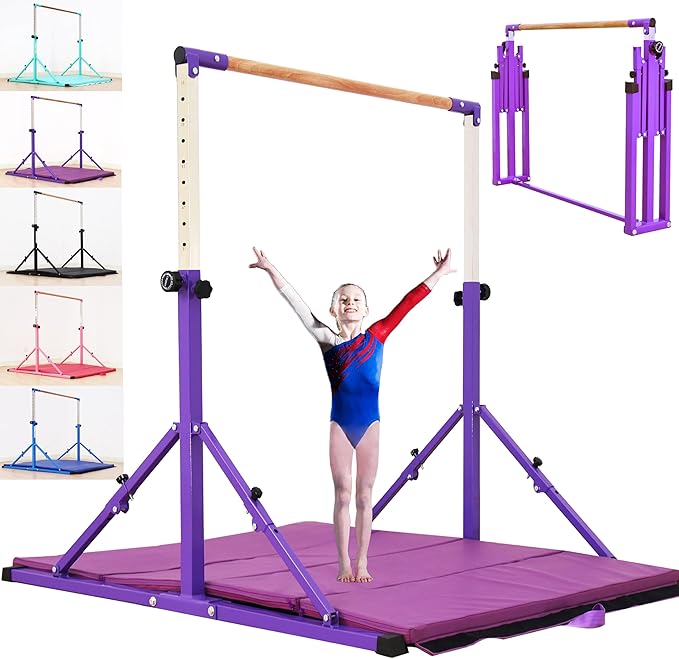 MARFULA 4FT/5FT Gymnastic Bar Set Gymnastics Kip Bar with 5 Ft Length 4Ft Inner Width 5ft Adjust Height Gymnastics Training Bar Equipment for Kids Professional Training Home and Club Use