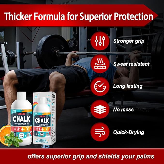 Pro Grade Liquid Chalk 2 oz or 12 oz Mess-Free Gym Chalk for Weightlifting, Gymnastics, Rock Climbing, Dancing, Dries in Seconds